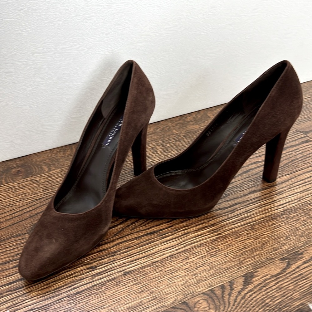 Ralph Lauren Collection brown suede heels - size 9B